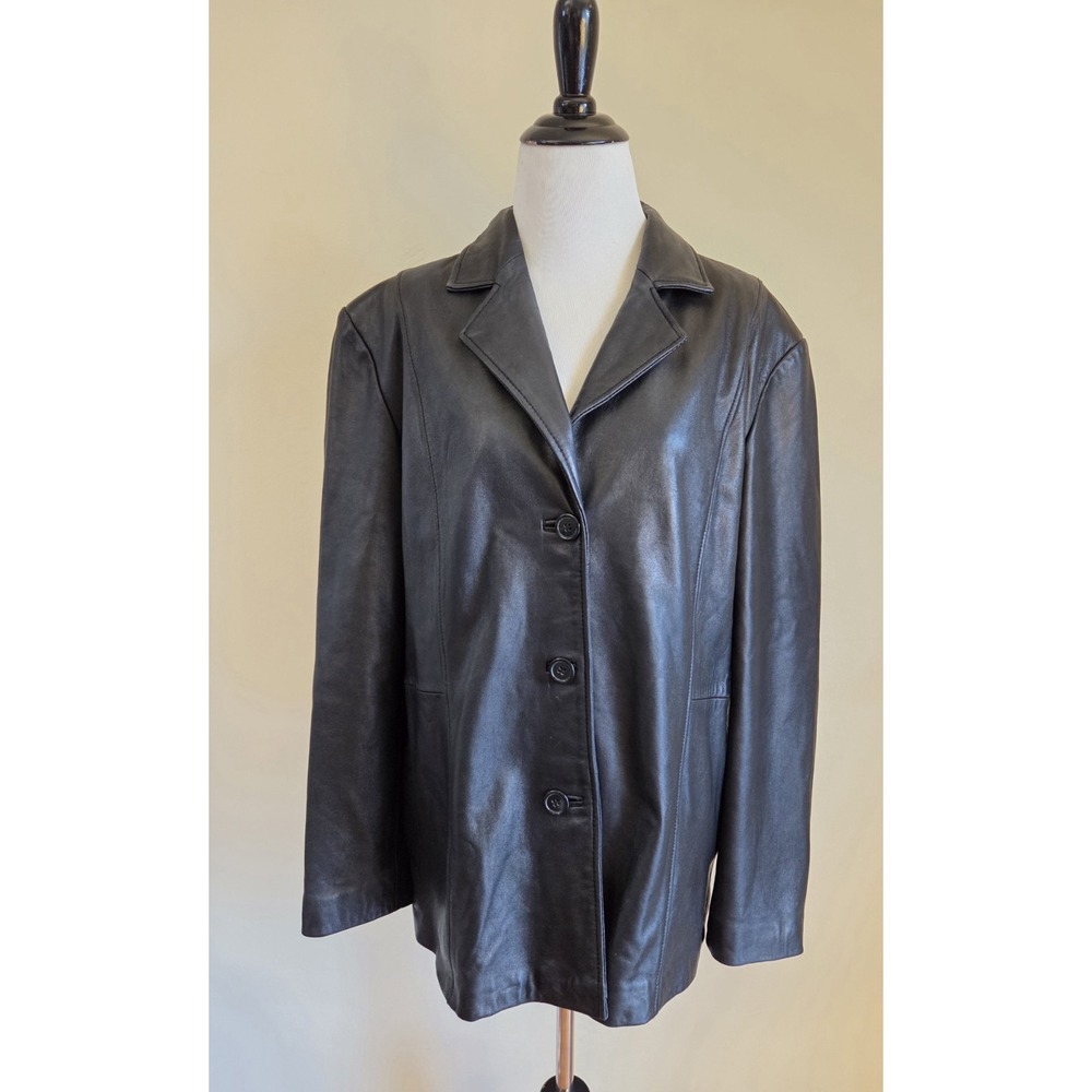 Reed‎ Classic Black Lambskin Leather Button Up Jacket Women's L